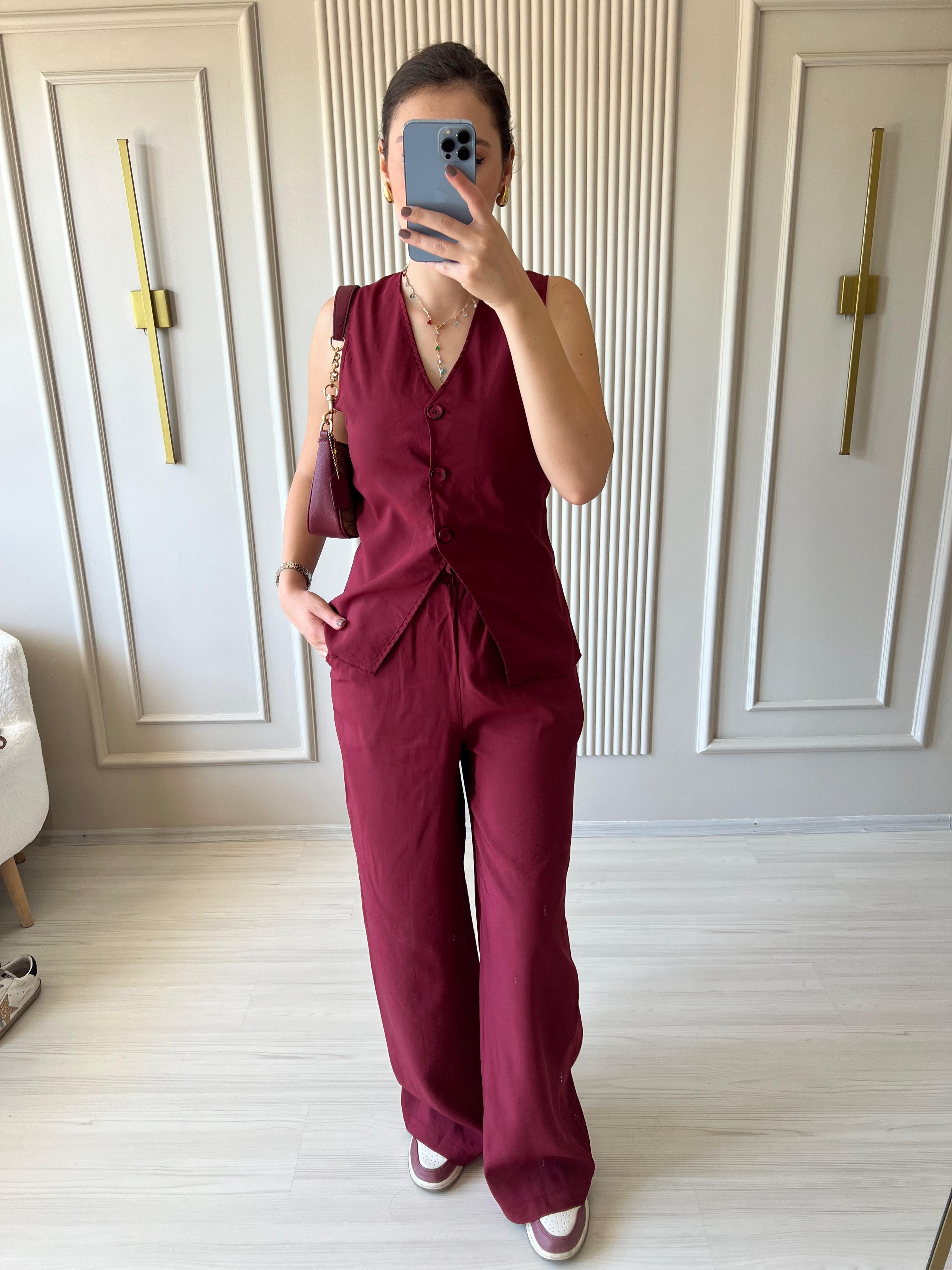 Tensel Yelek Takım Bordo - 1030