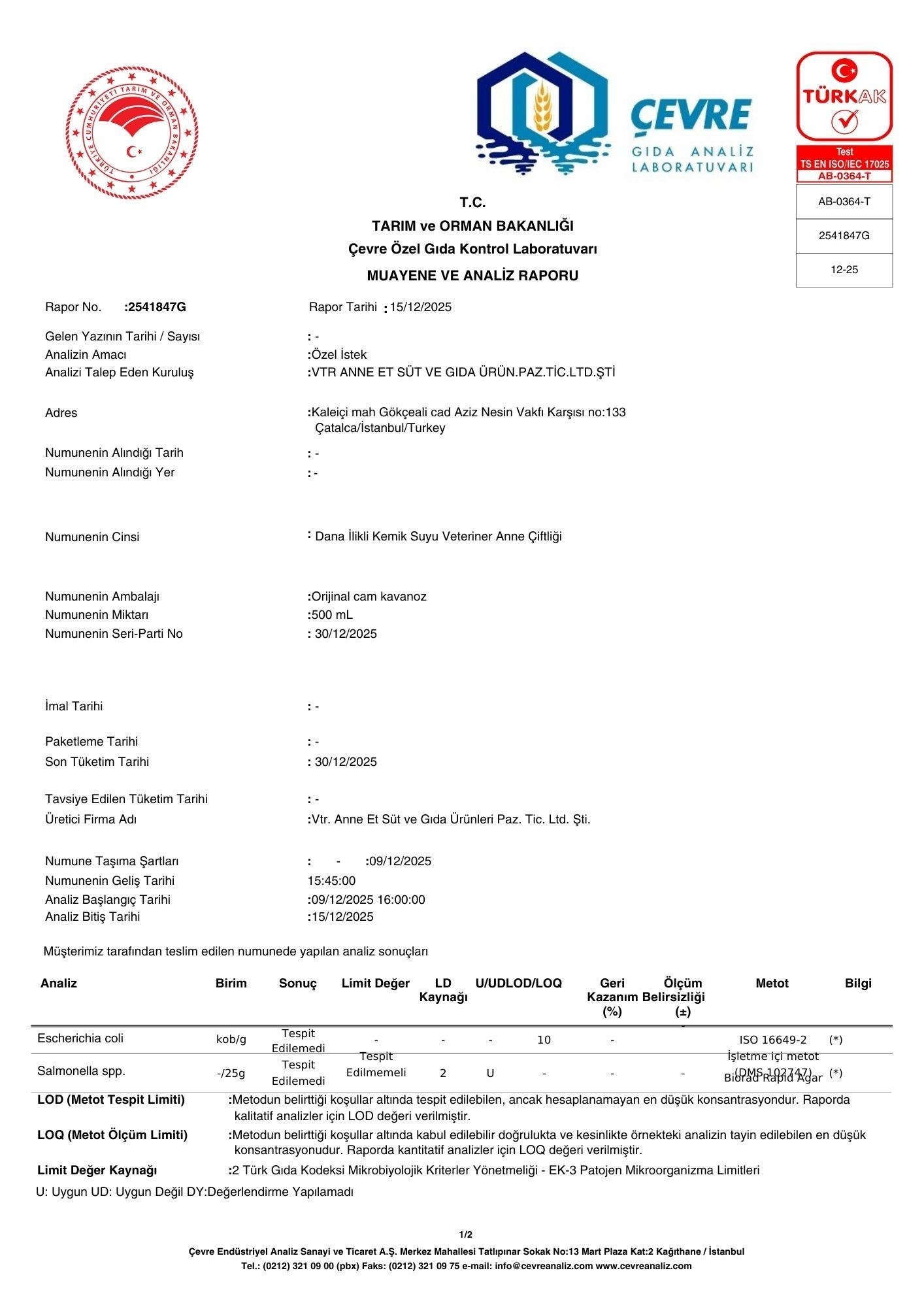 Dana İlikli Kemik Suyu 500ml