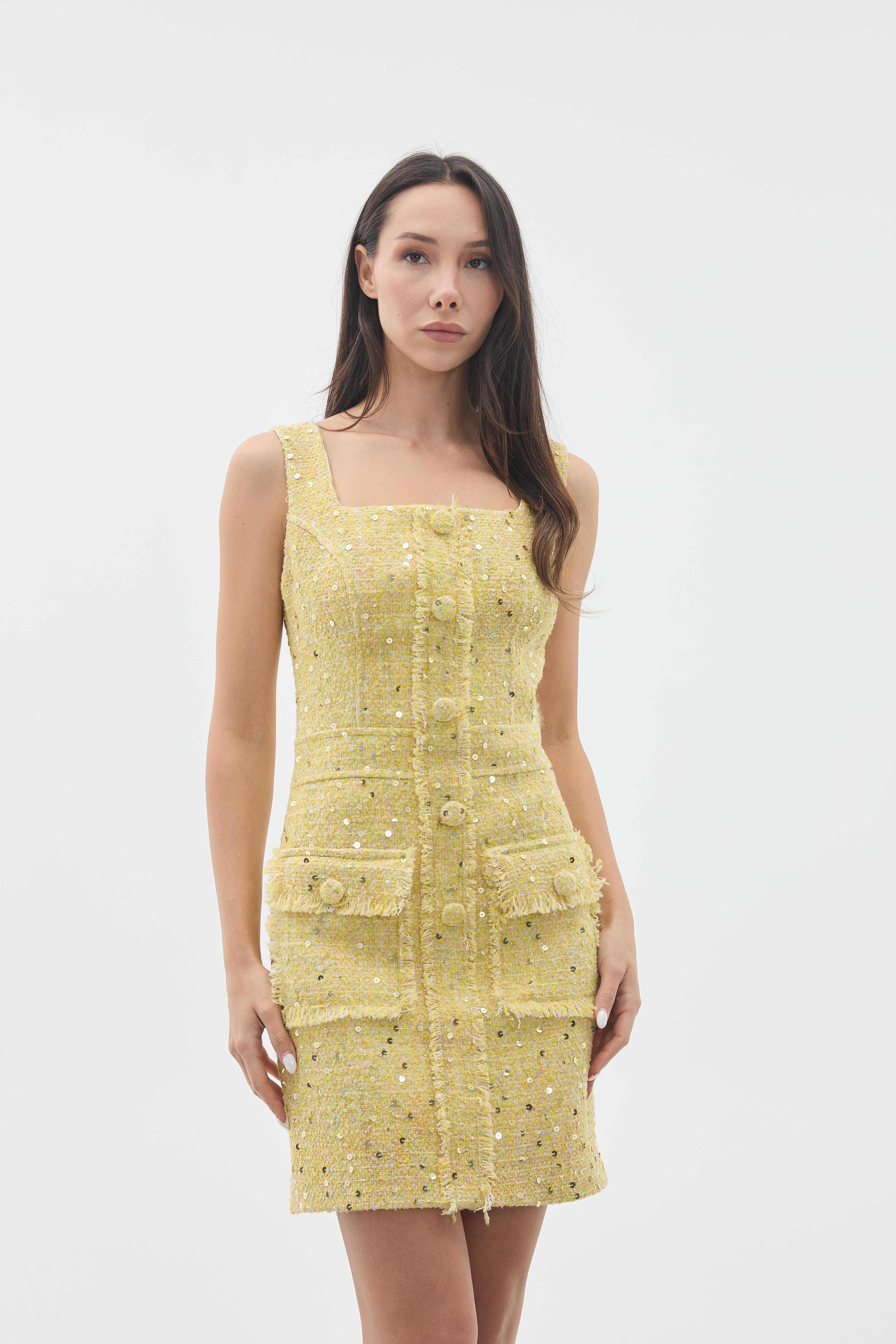 PAYETLİ ASKILI MİNİ ELBİSE