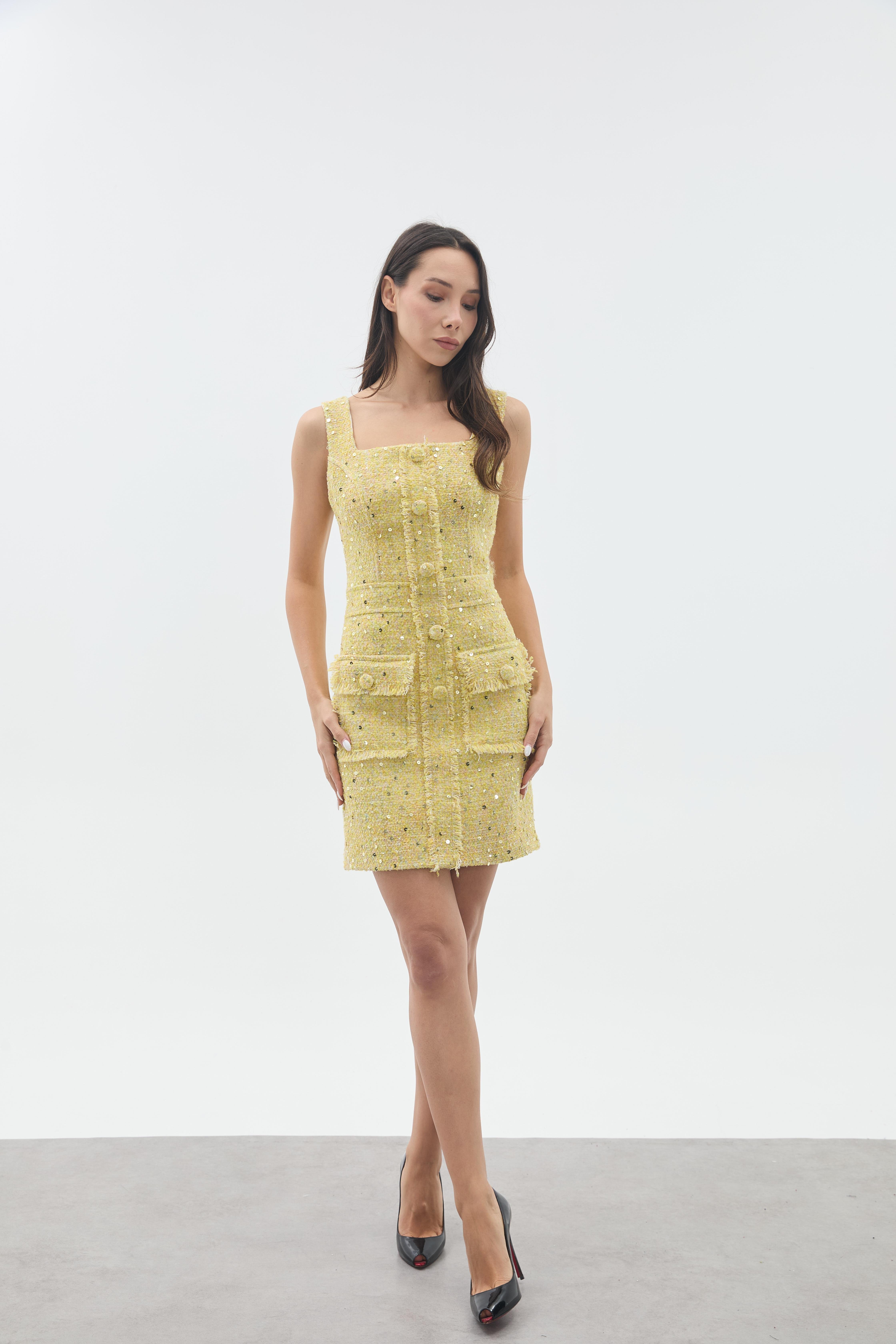 PAYETLİ ASKILI MİNİ ELBİSE