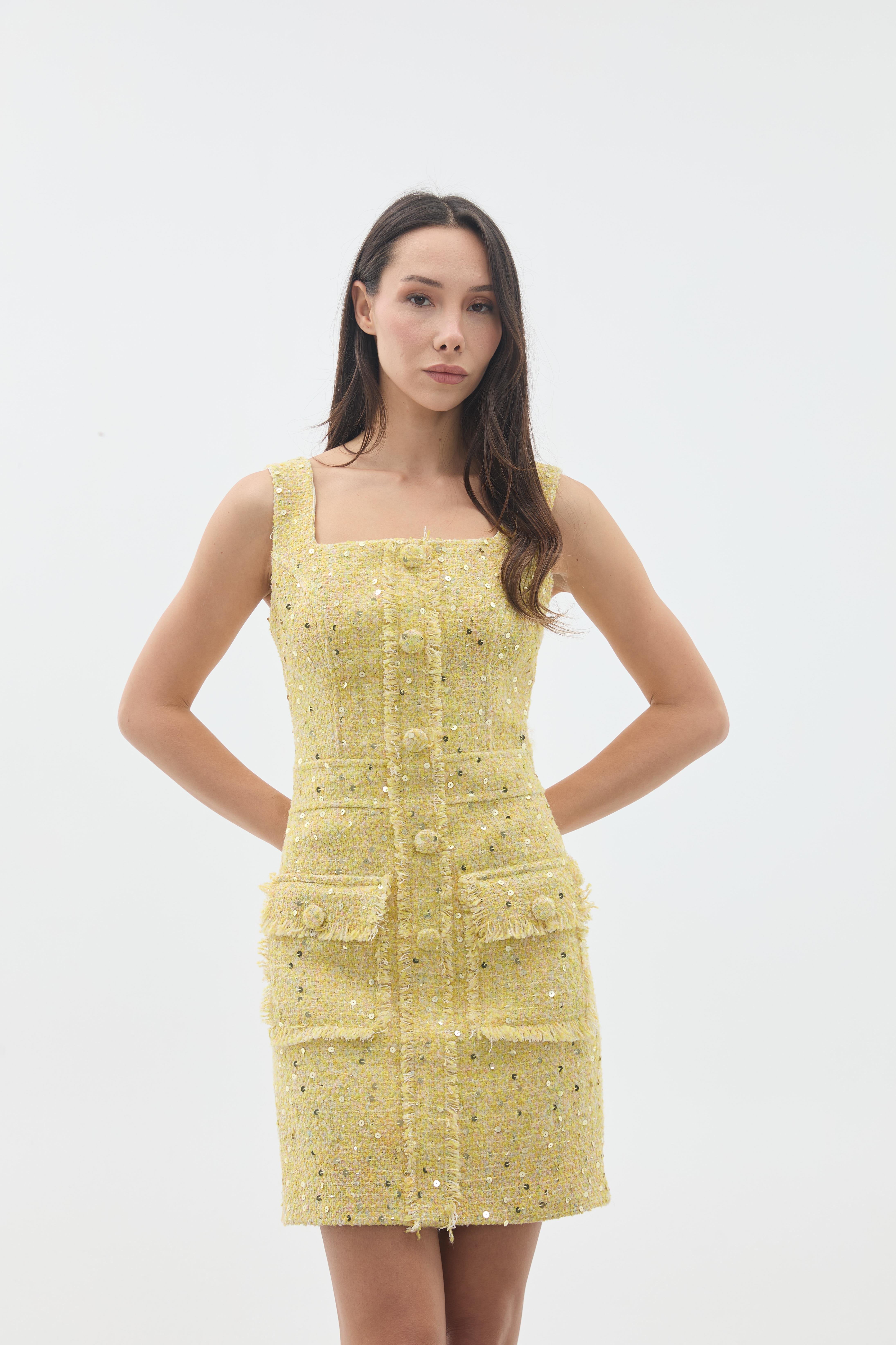 PAYETLİ ASKILI MİNİ ELBİSE