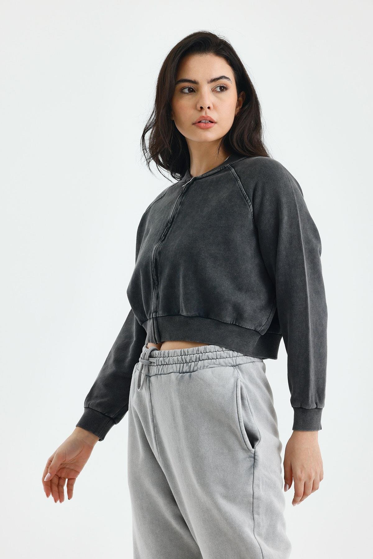 Fermuarlı Bomber Sweatshirt