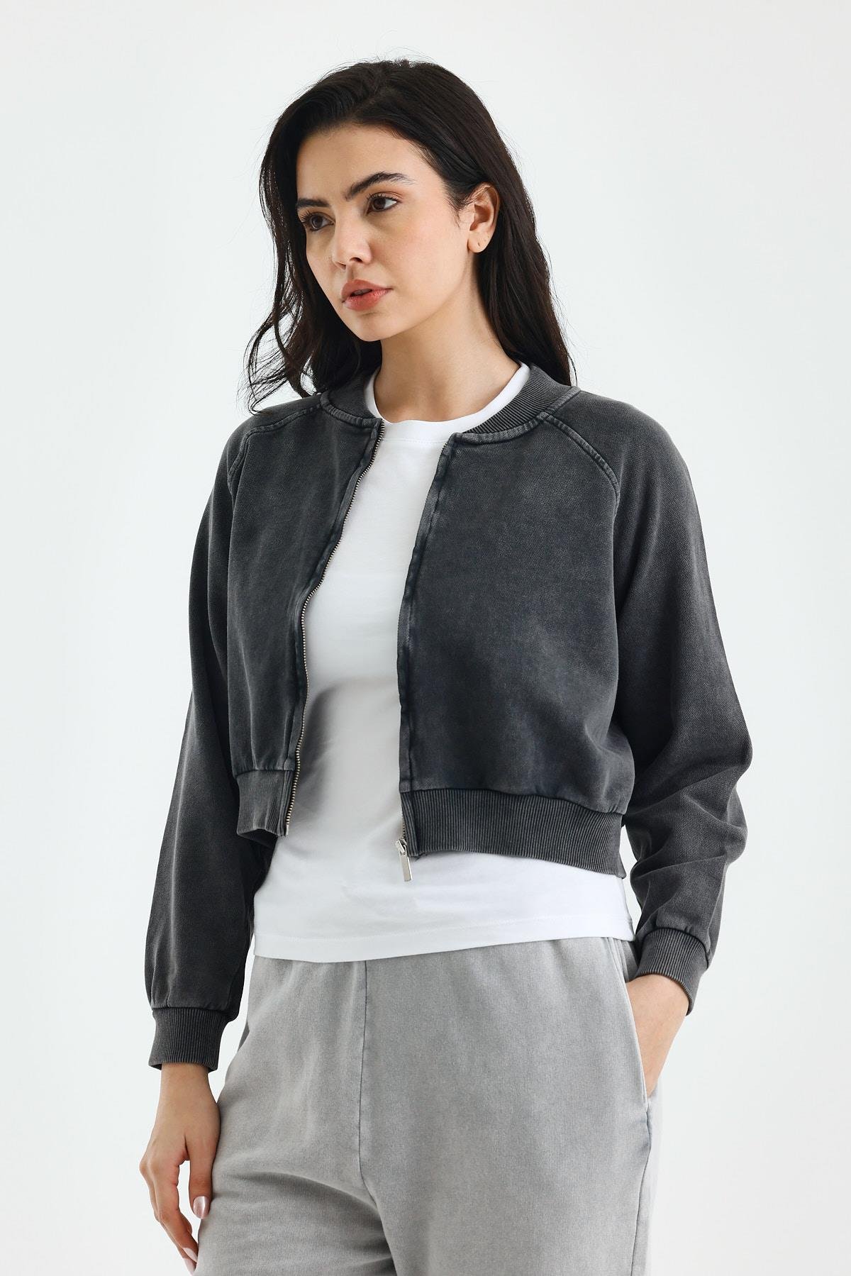 Fermuarlı Bomber Sweatshirt