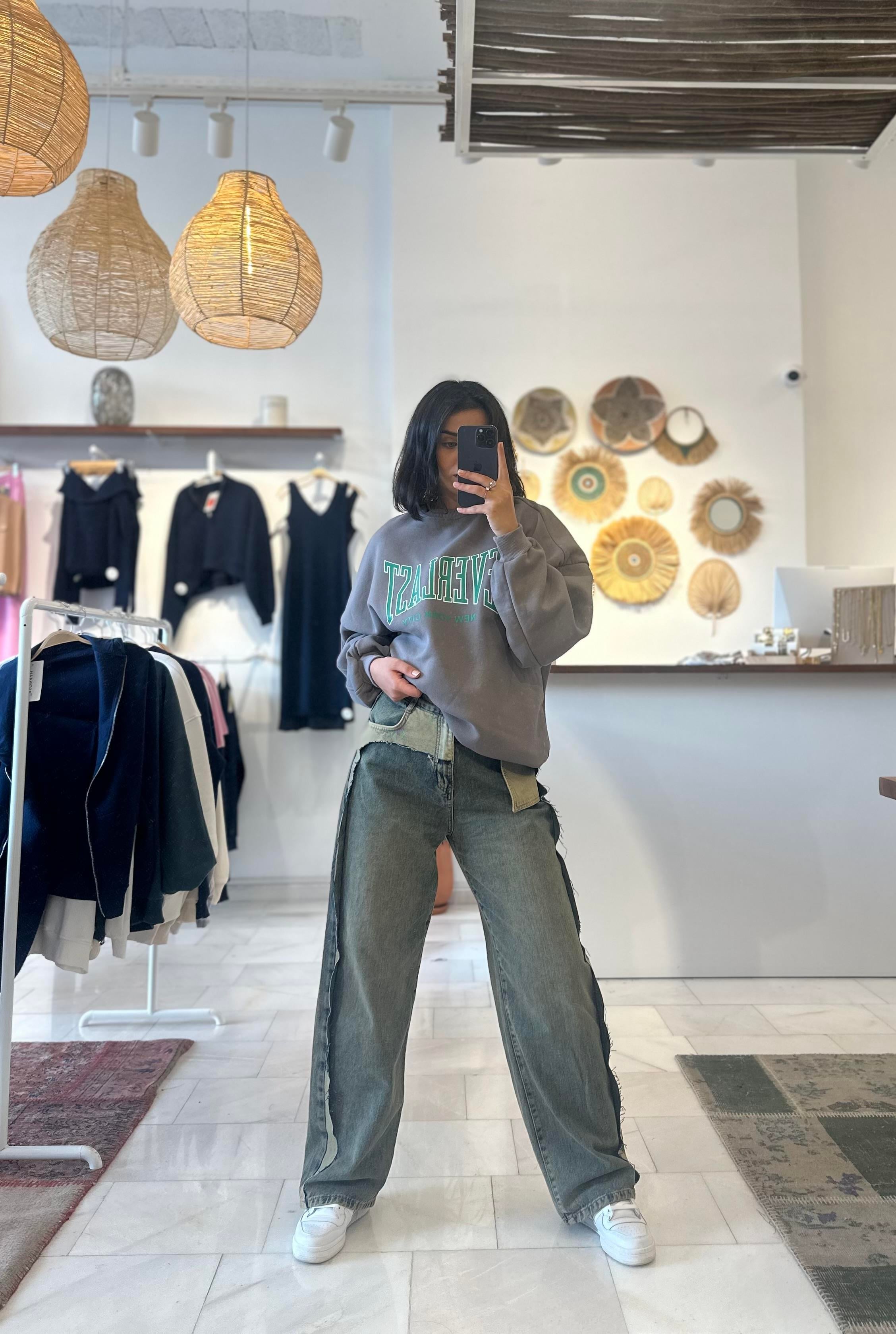 Baskılı Antrasit Sweatshirt