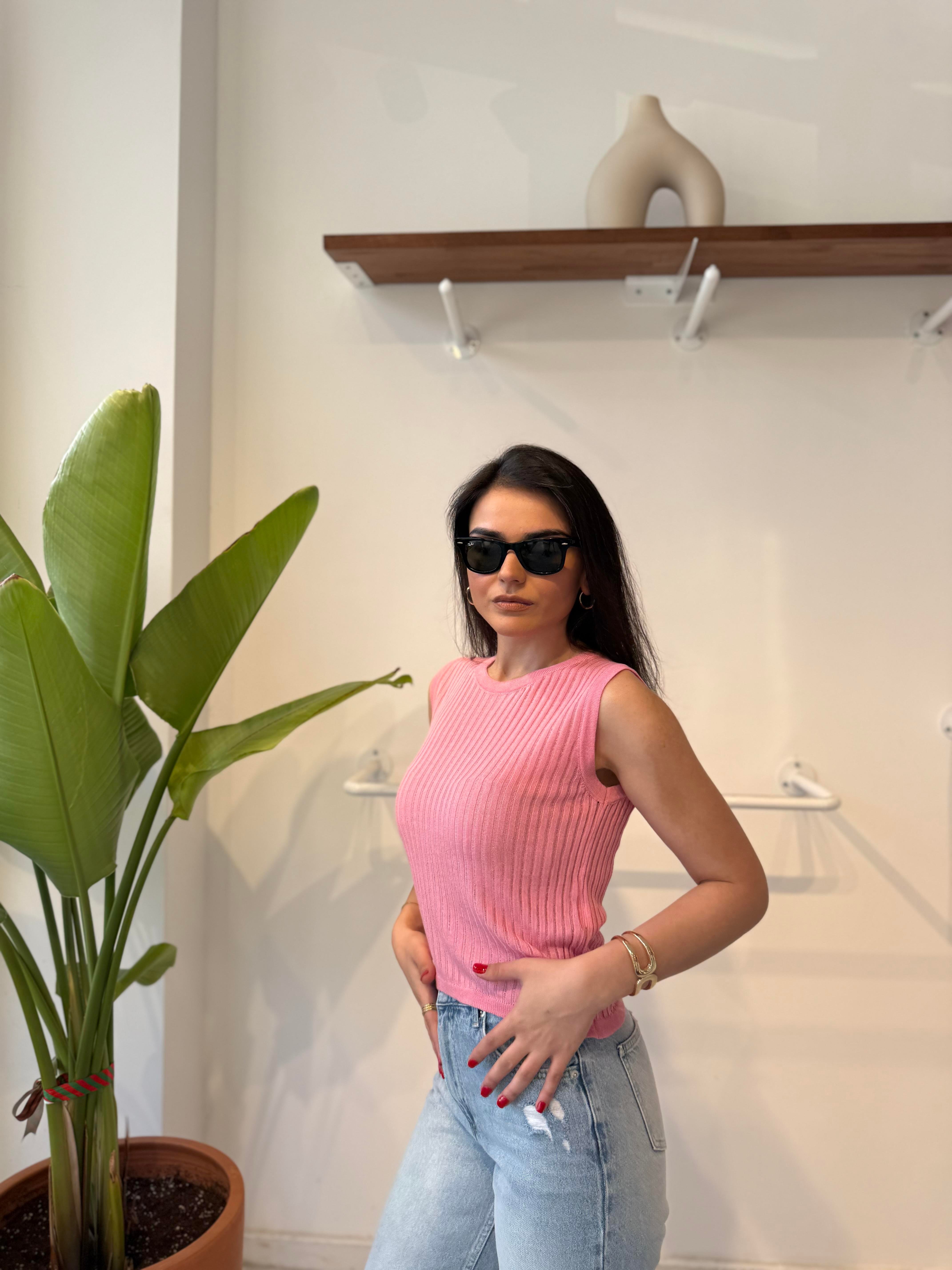 Fitilli Pembe Triko Bluz