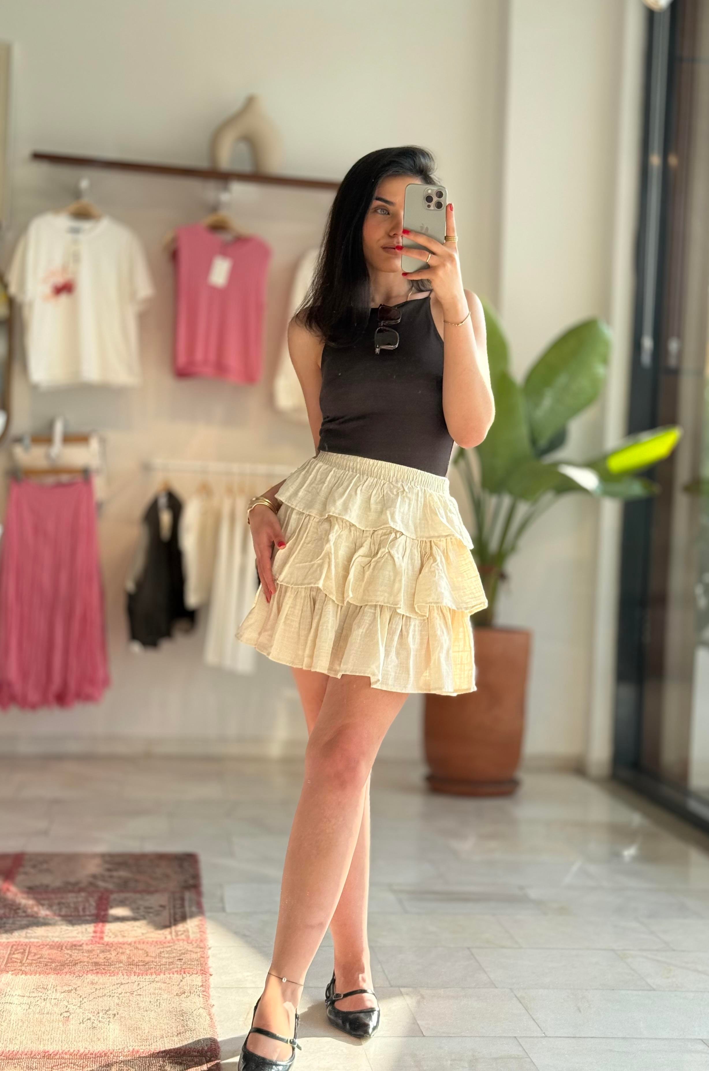 Katlı Mini Keten Etek