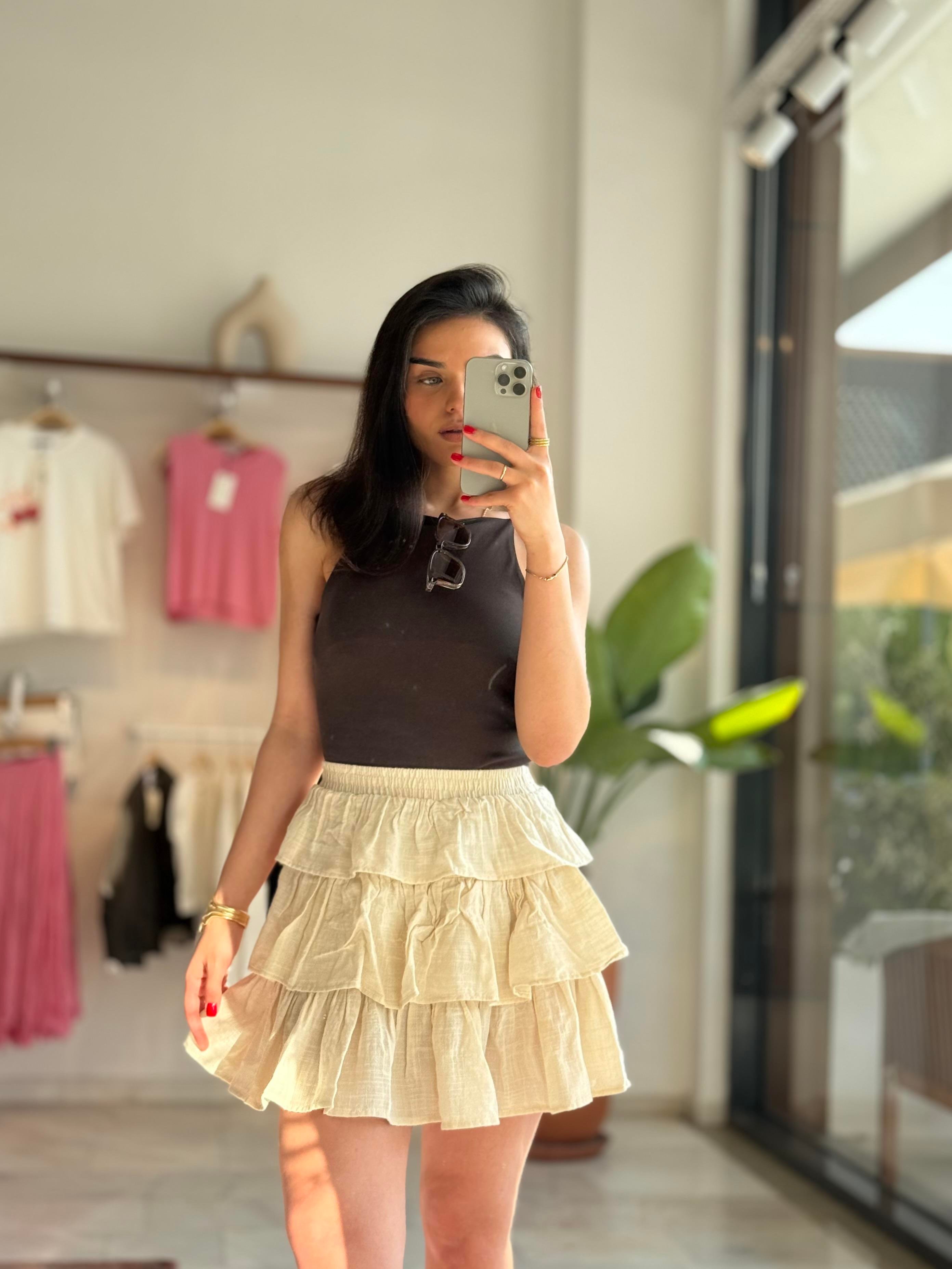 Katlı Mini Keten Etek