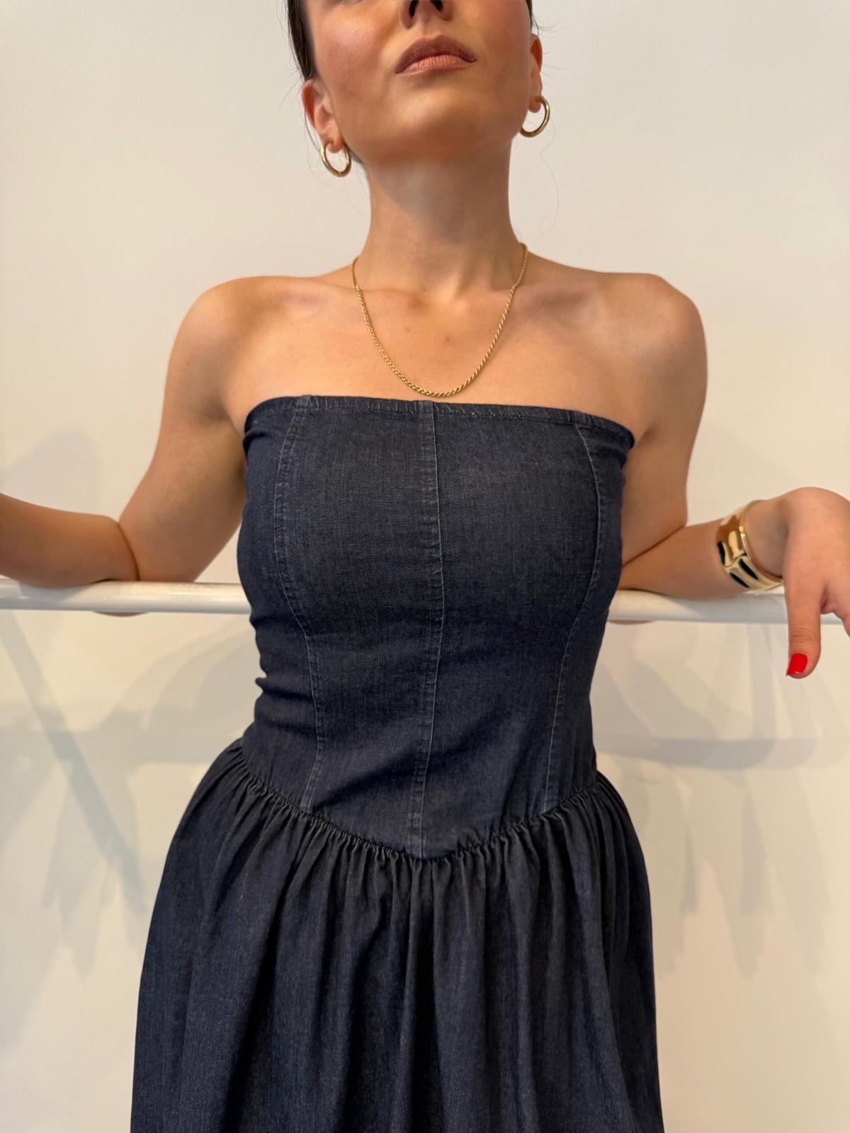 Straplez Denim Elbise