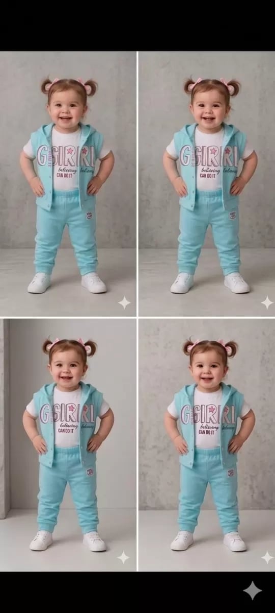 1/4 Yaş Girl Baskılı Yelekli 3lü Çocuk Takımı