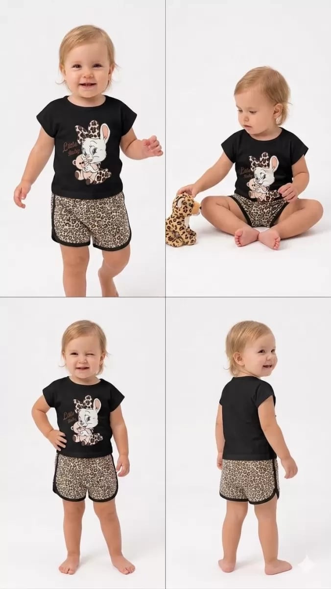 1/4 Yaş Leopar Tavşan Baskılı Çocuk Takımı