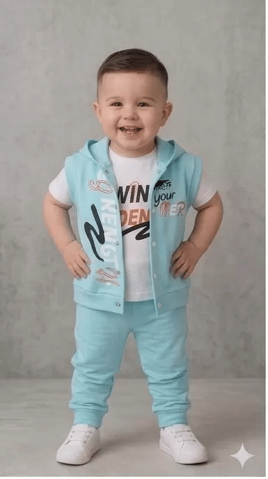 1/4 Yaş Winner Baskılı Yelekli 3lü Çocuk Takımı