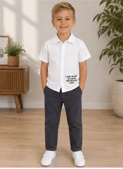 2/10 Yaş Müslin Gömlek Denim Pantolon Çocuk Takımı