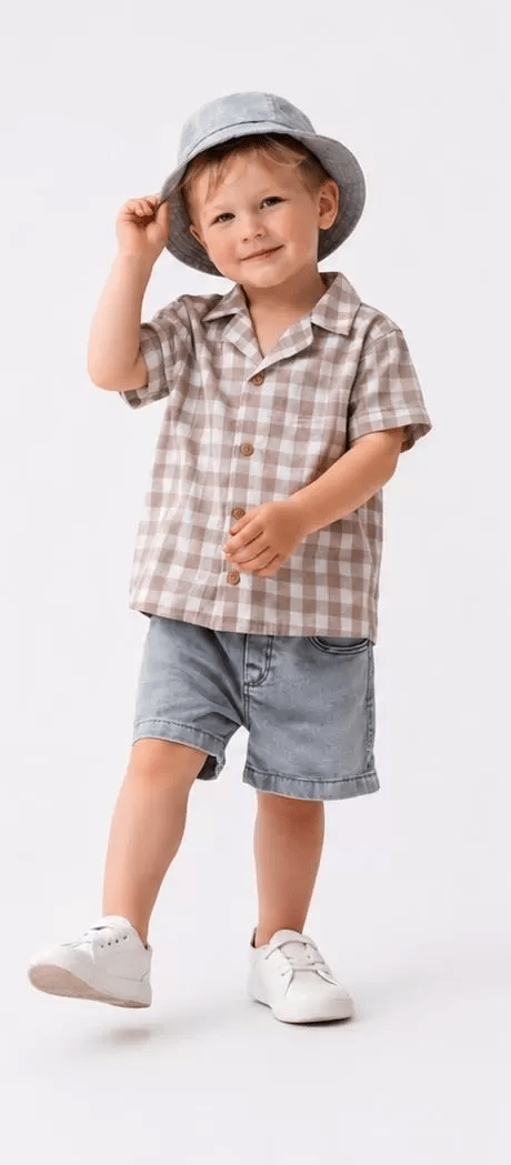 2/6 Yaş Denim Şapkalı Şortlu 3lü Çocuk Takımı