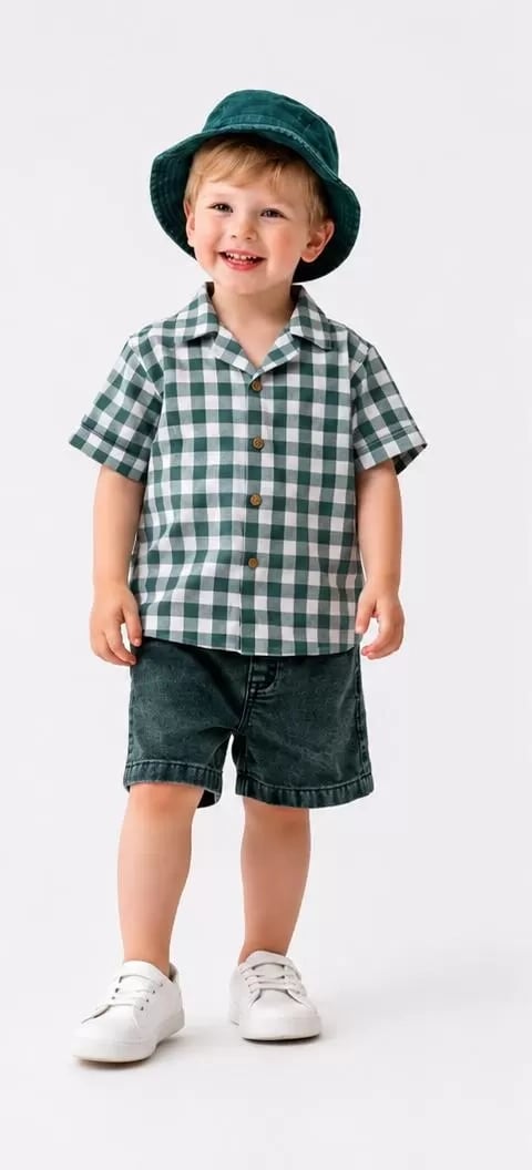 2/6 Yaş Denim Şapkalı Şortlu 3lü Çocuk Takımı