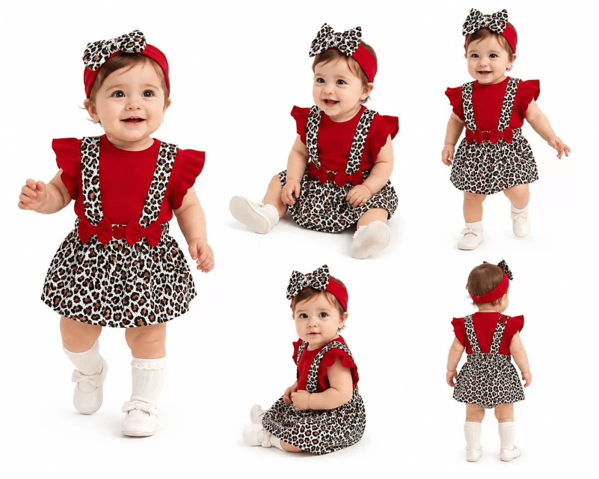 3/12 Ay Bandanalı Zıbınlı Leopar Salopet Bebek Takımı