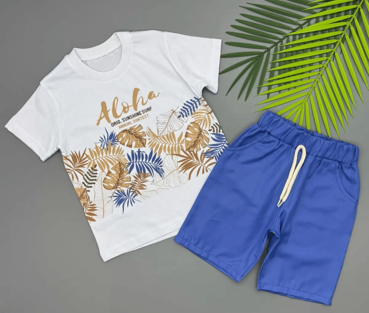 3/5 Yaş Aloha Yaprak Baskılı Çocuk Takımı