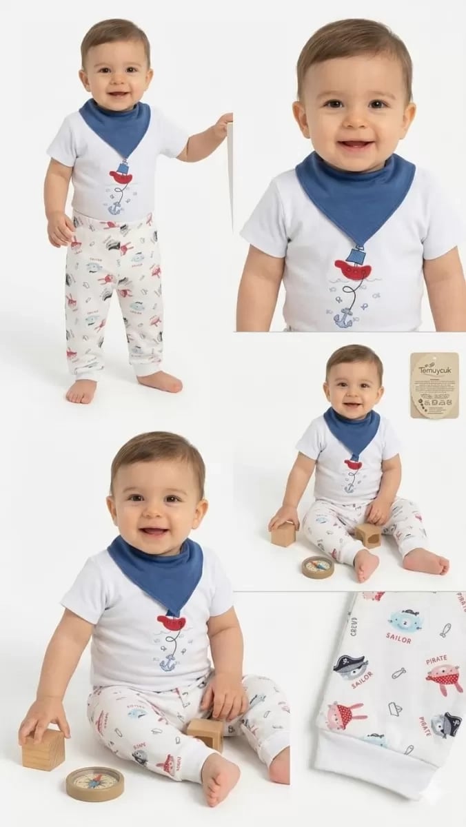 6/18 Ay Fularlı Çıtçıtlı Bady Bebek Takımı