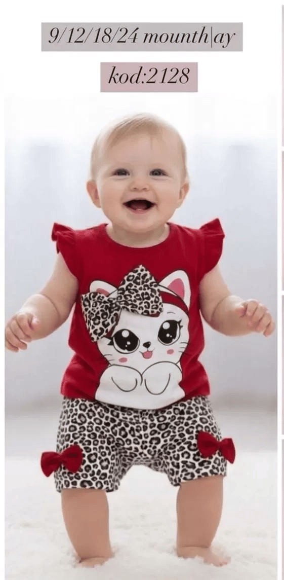 9/24 Ay Leopar Kedi Baskılı Bebek Takımı