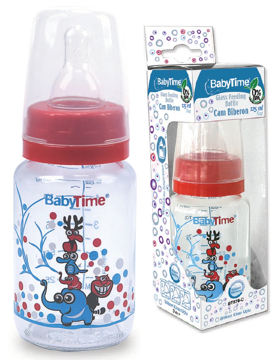 Baby Time Silikon Kiraz Uçlu Klasik Cam Biberon - 150ml