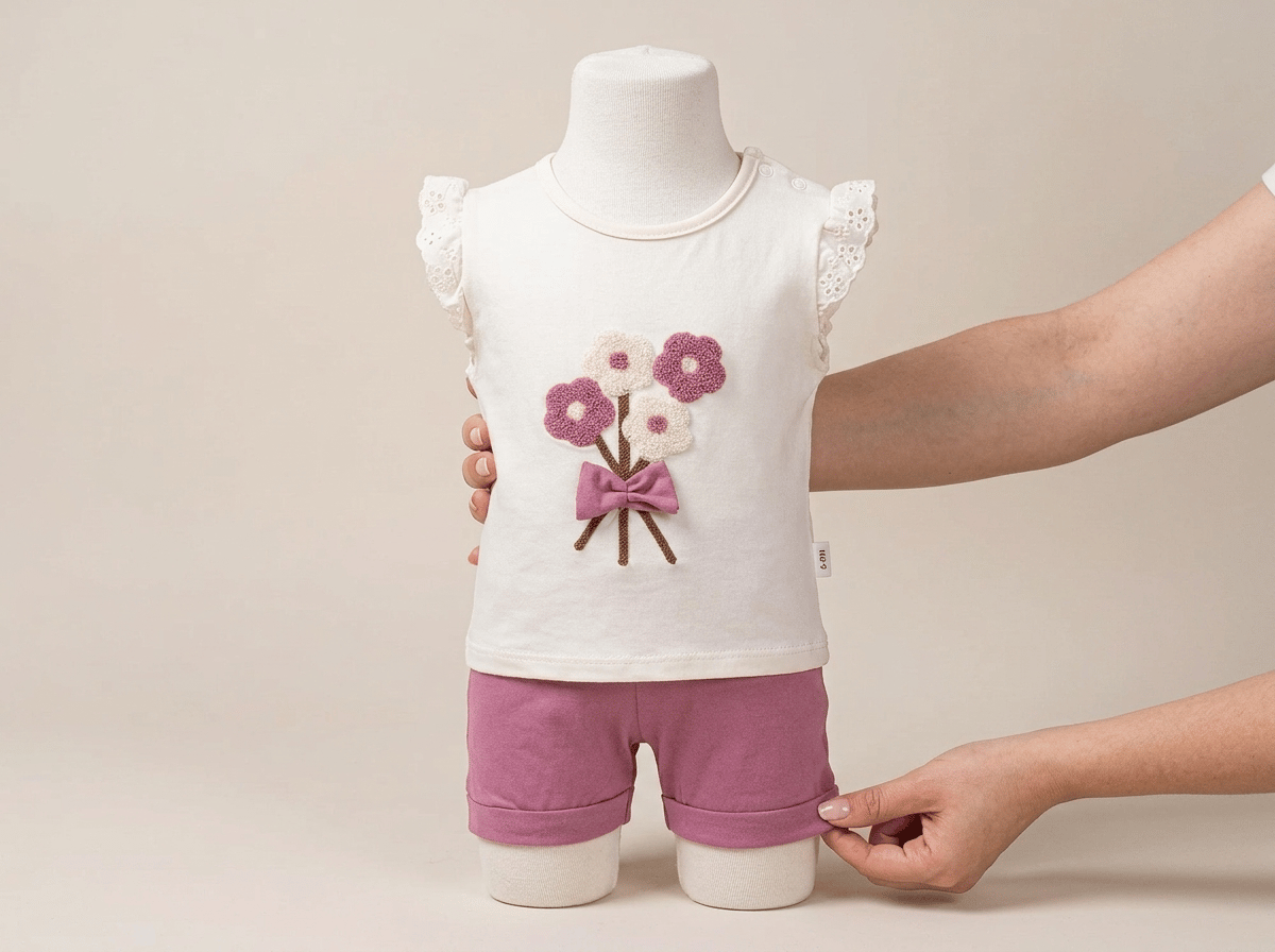 Fisto Brodeli Süzüne Çiçek Demeti Kız Bebek Şortlu Takım (9-18 Ay)Wizly BabyAlt-Üst Takım