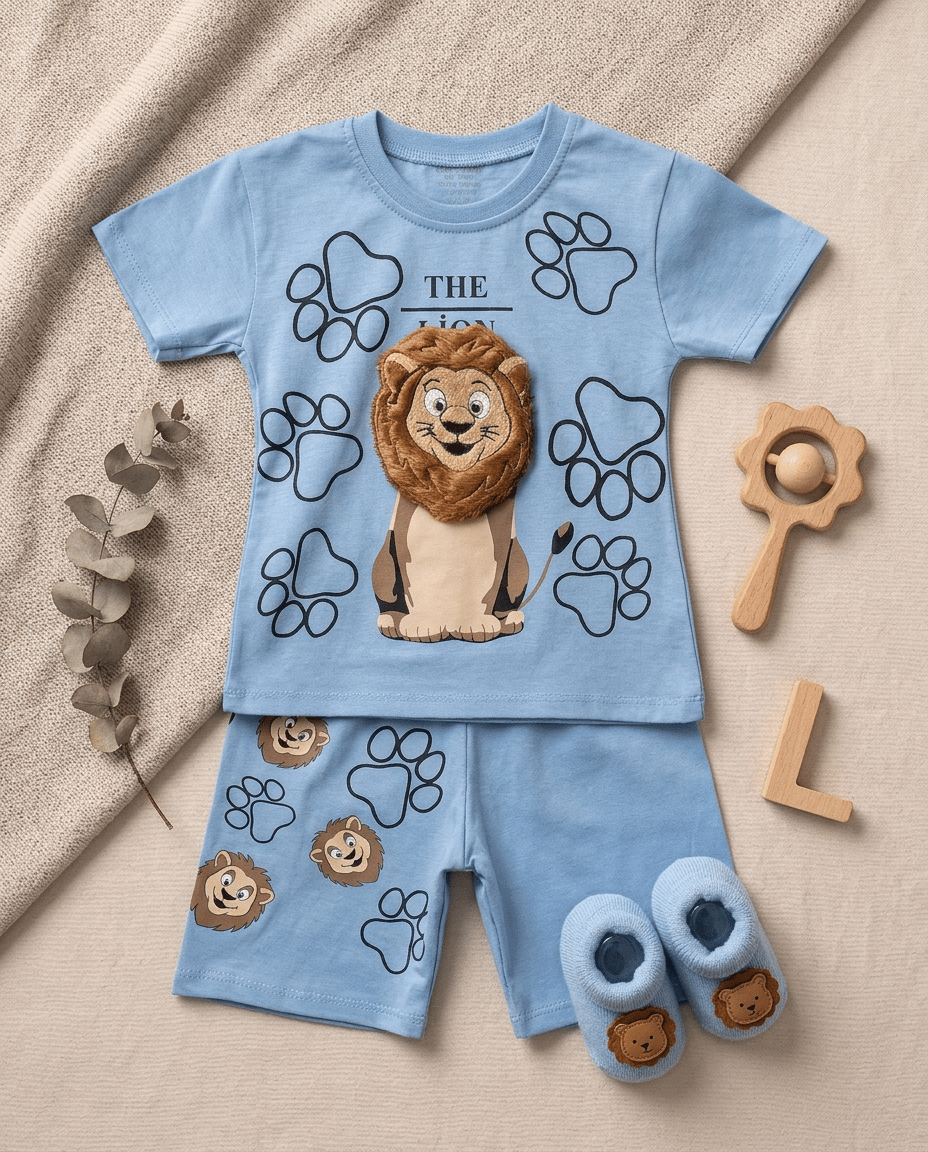 Lion King Baskılı Aslan Kafa Nakışlı Penye TakımWizly BabyAlt-Üst Takım
