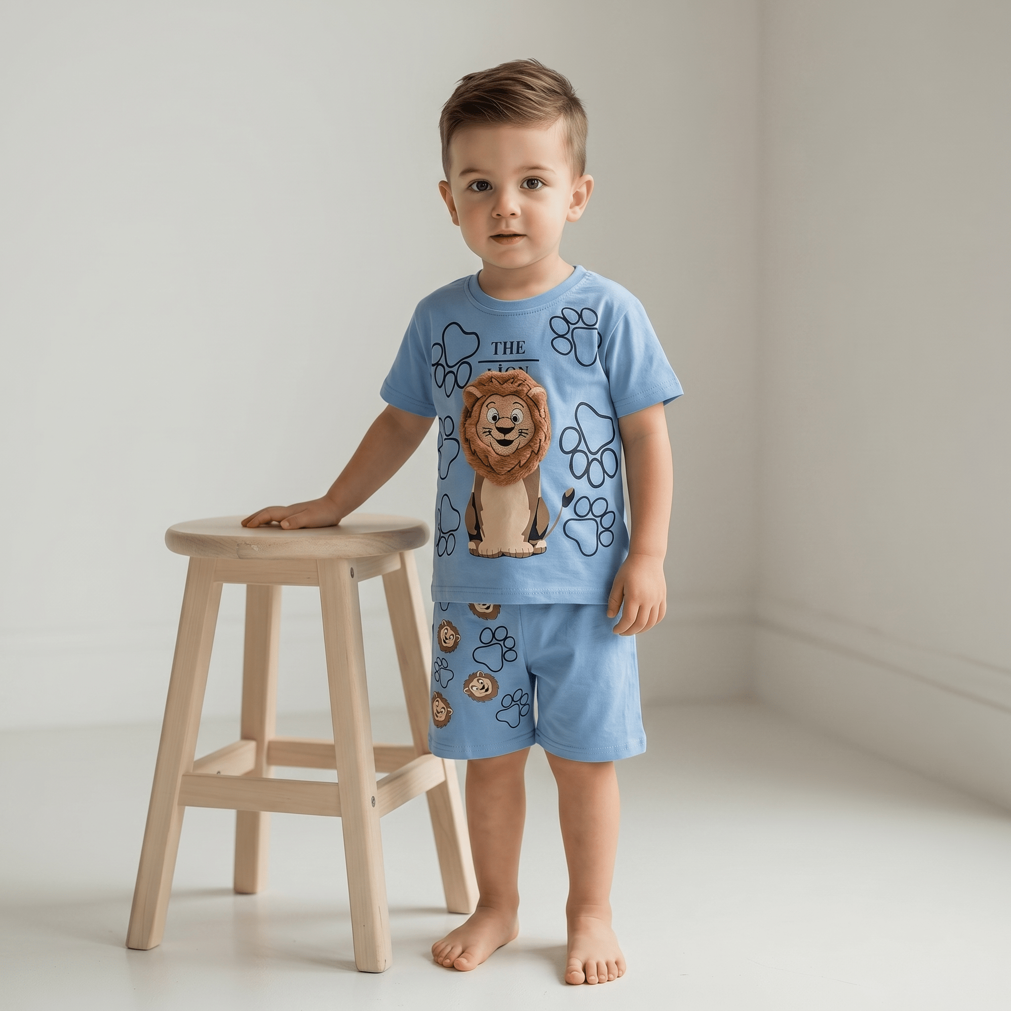 Lion King Baskılı Aslan Kafa Nakışlı Penye TakımWizly BabyAlt-Üst Takım