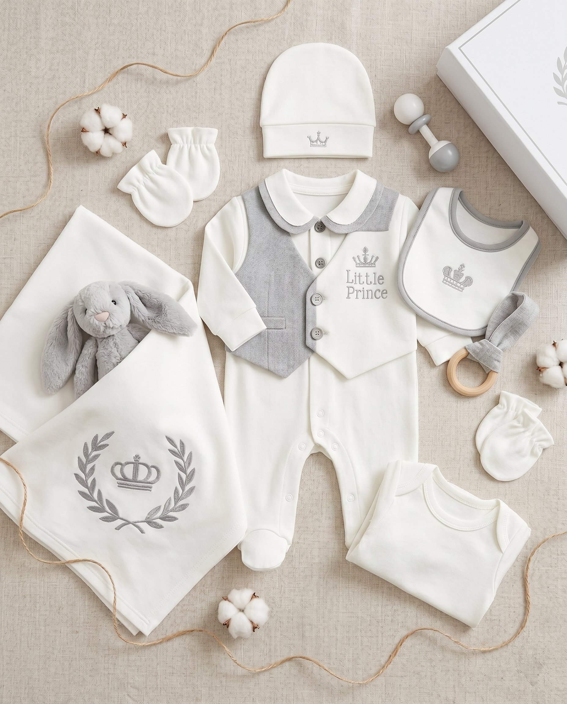Little Prince Nakışlı 7 Parça Lüks Yeni Doğan Hastane Çıkış SetiWizly BabyHastane Çıkış Setleri
