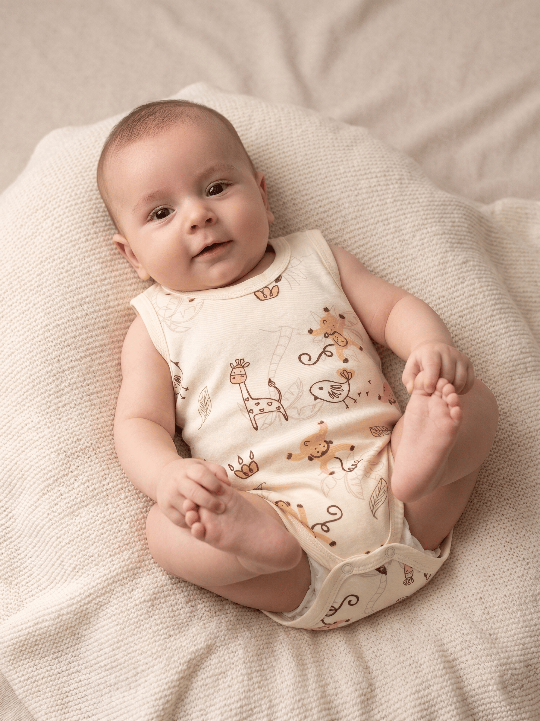 Maymun Desenli Askılı Body (1-9 Ay)Wizly BabyBebek Body