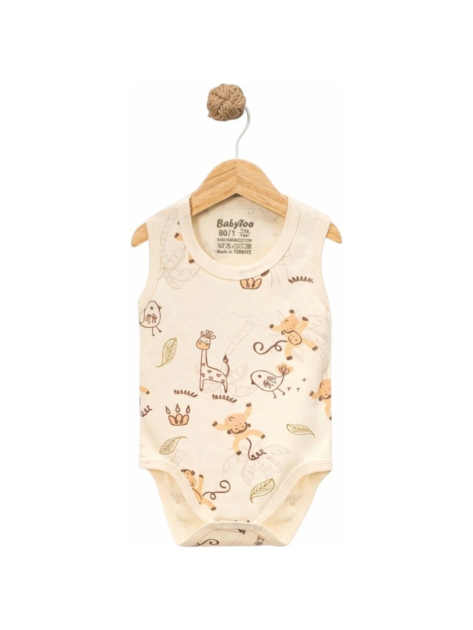 Maymun Desenli Askılı Body (1-9 Ay)Wizly BabyBebek Body