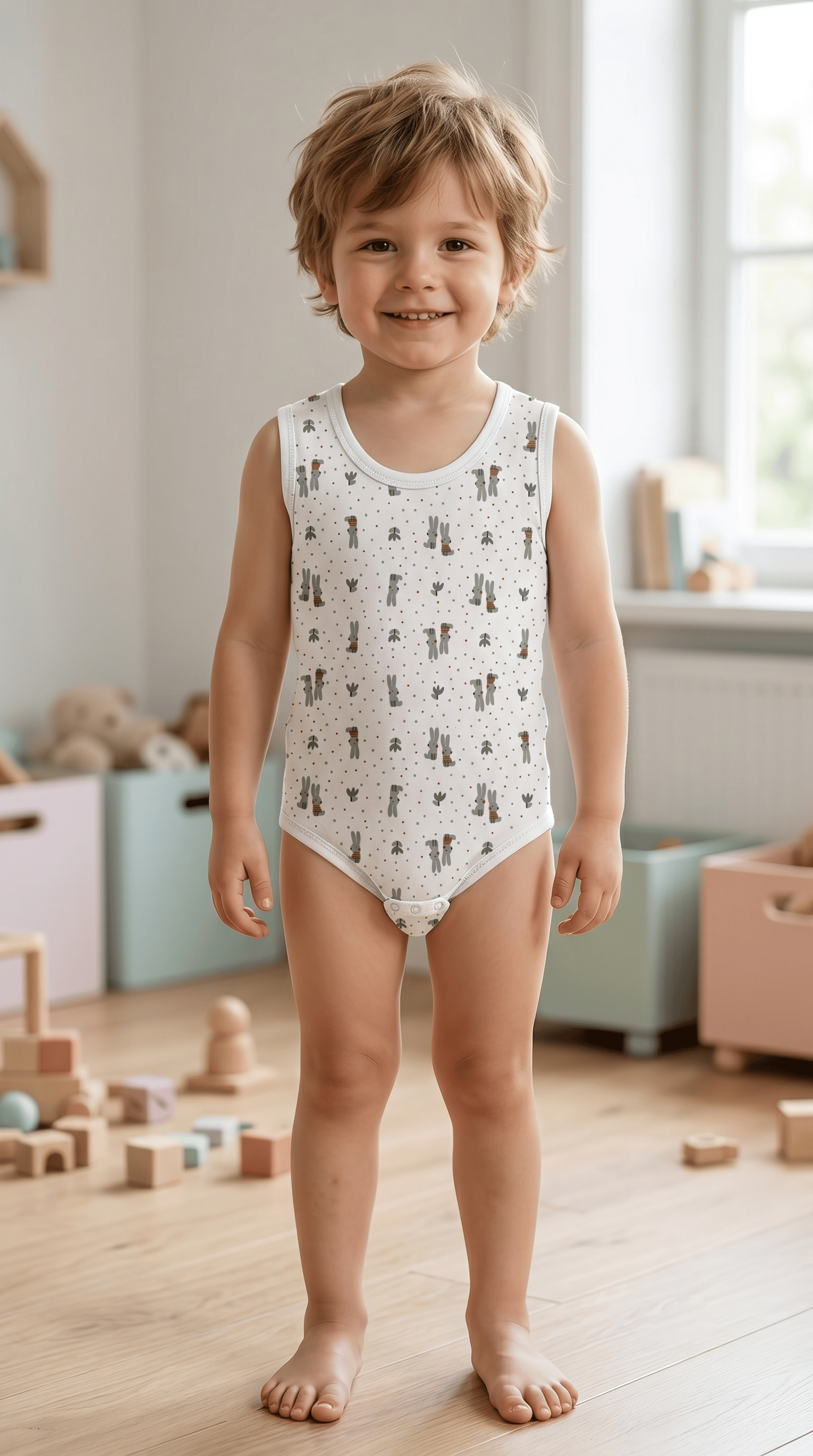 Noktalı ve Tavşan Desenli Tek Body (4-5 Yaş)Wizly BabyBebek Body