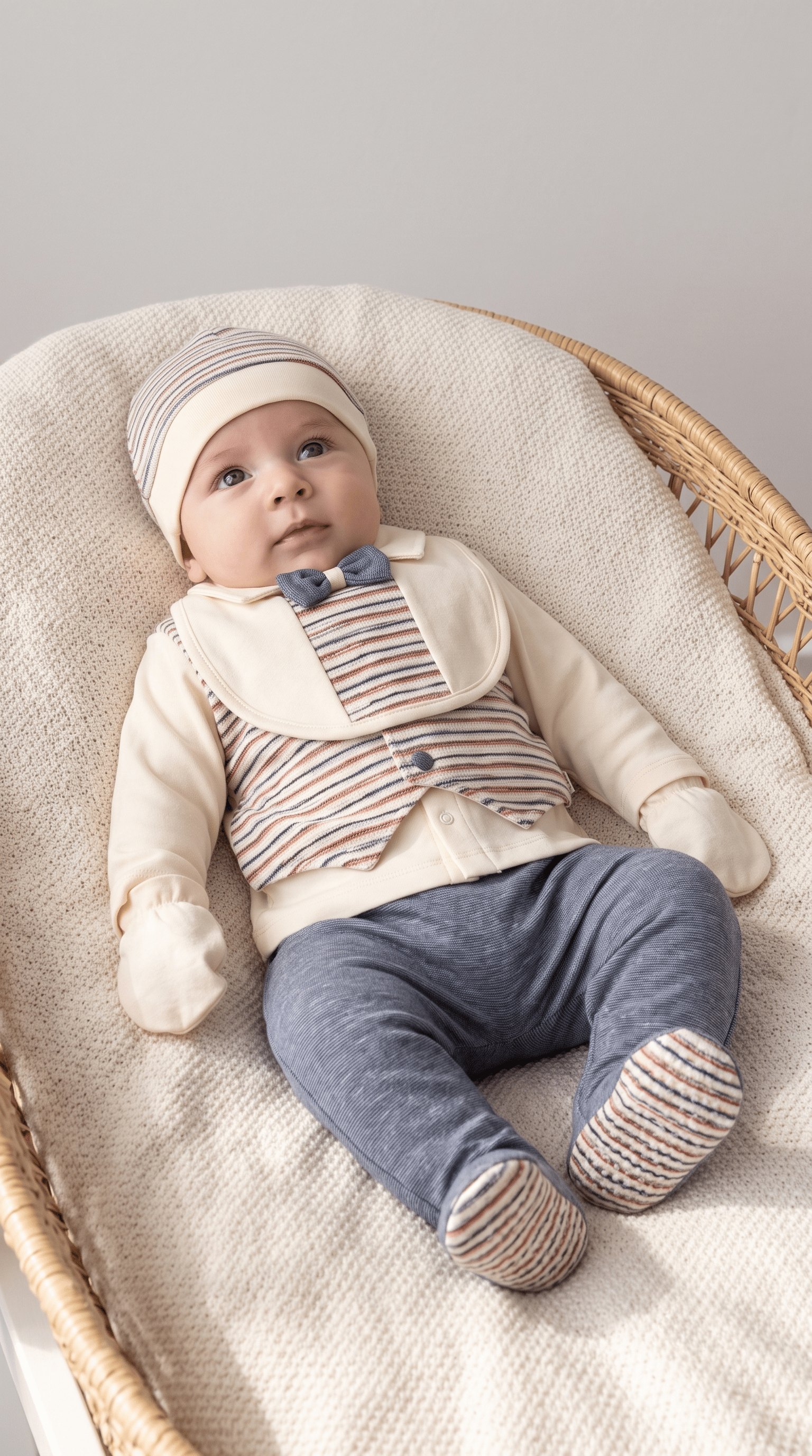 Yelek ve Papyon Detaylı Çizgili 5'li Erkek Bebek Yeni Doğan SetiWizly BabyGiyim & Tekstil