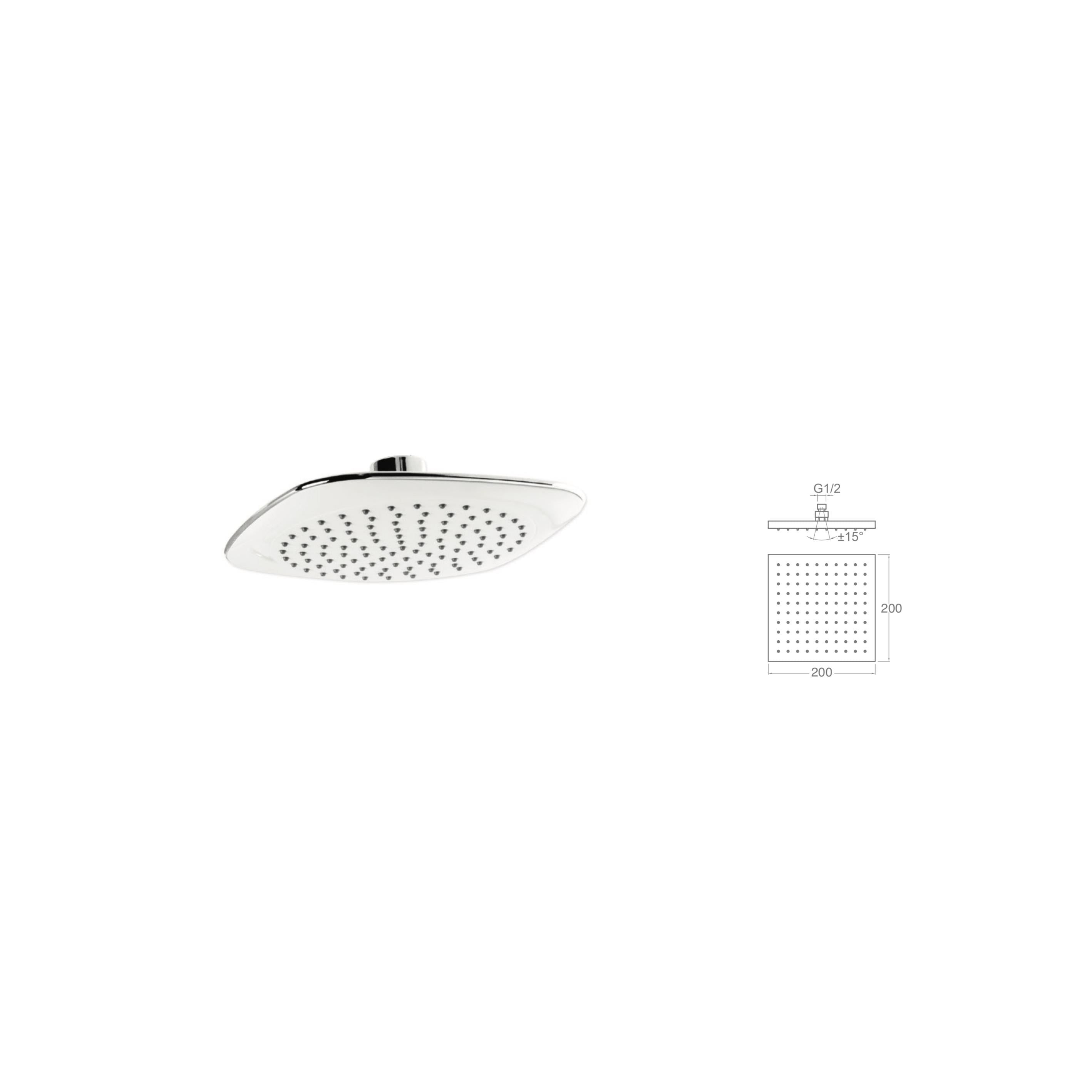 ABS KROM KAPLI KARE TEPE DUŞU - 200X200MM - KROM BEYAZ