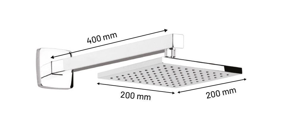 Ankastre Duş Seti-200x200 mm Kare Tepe Duşlu 3 Yönlü Butonlu-Paslanmaz Pirinç Krom Kap.