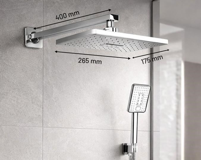 Ankastre Duş Seti 3 Yönlü Dikdörtgen 265x175 mm – Paslanmaz Pirinç Krom Kaplama