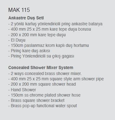Ankastre Duş Seti 3 Yönlü Kare 200x200 mm – Paslanmaz Pirinç Krom Kaplama