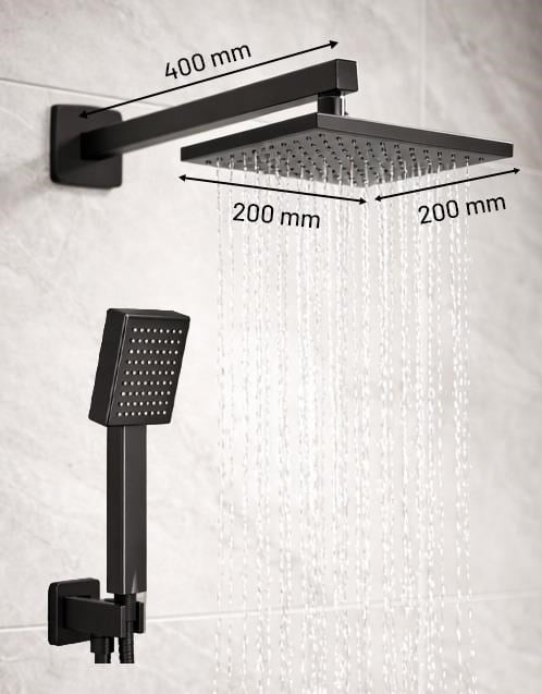 Ankastre Duş Seti 3 Yönlü Kare 200x200 mm – Paslanmaz Pirinç Siyah
