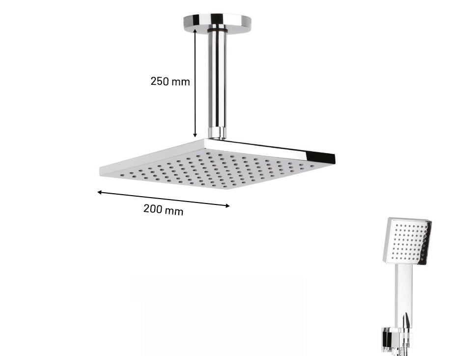 Ankastre Duş Seti 3 Yönlü Kare 200x200 mm – Paslanmaz Pirinç Krom Kaplama