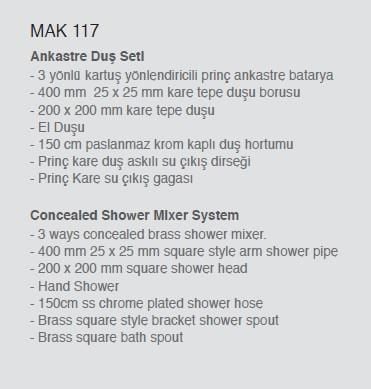 Ankastre Duş Seti 3 Yönlü Kare 200x200 mm – Paslanmaz Pirinç Krom Kaplama