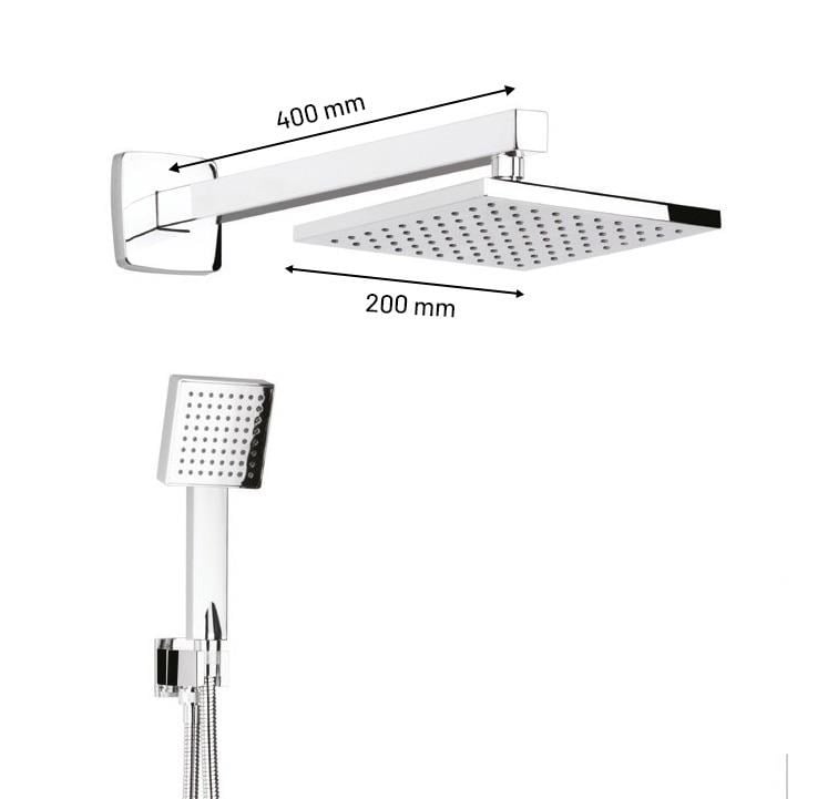Ankastre Duş Seti 3 Yönlü Kare 200x200 mm – Paslanmaz Pirinç Krom Kaplama