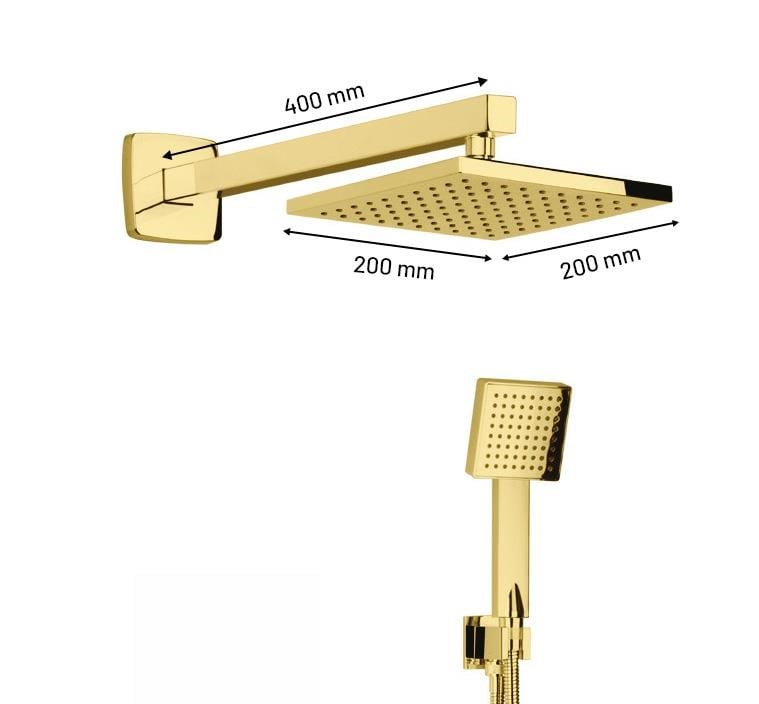 Ankastre Duş Seti 3 Yönlü Kare 200x200 mm – Paslanmaz Pirinç Gold
