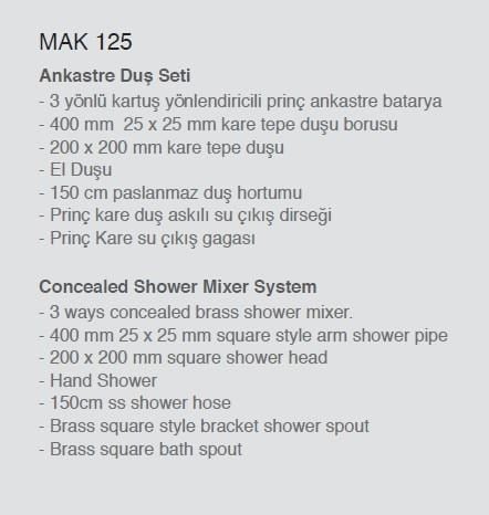 Ankastre Duş Seti 3 Yönlü Kare 200x200 mm – Paslanmaz Pirinç Siyah