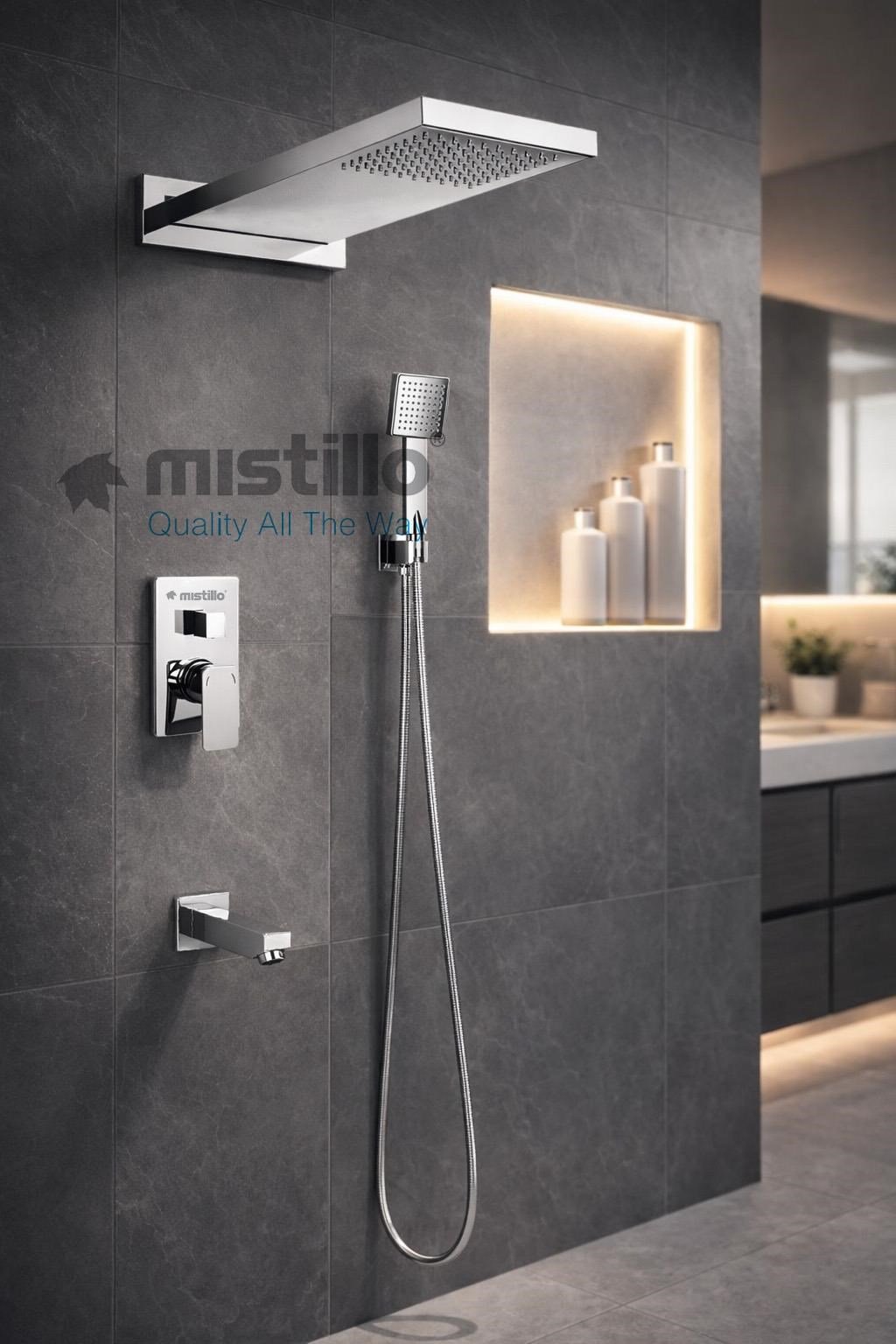 Ankastre Duş Seti 3 Yönlü Yağmur Panel 550x220 mm SUS 304 – Paslanmaz Pirinç Krom Kaplama