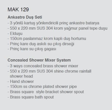 Ankastre Duş Seti 3 Yönlü Yağmur Panel 550x220 mm SUS 304 – Paslanmaz Pirinç Krom Kaplama
