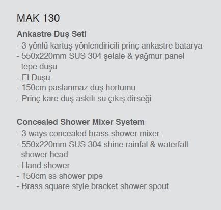 Ankastre Duş Seti 3 Yönlü Yağmur Panel&Şelale 550x220 mm SUS 304 – Paslanmaz Pirinç Siyah