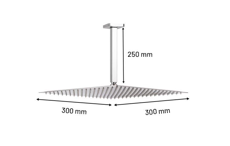 Ankastre Duş Seti 300x300 mm Kare 3 Yönlü Butonlu SUS 304 Paslanmaz Pirinç Krom Kap