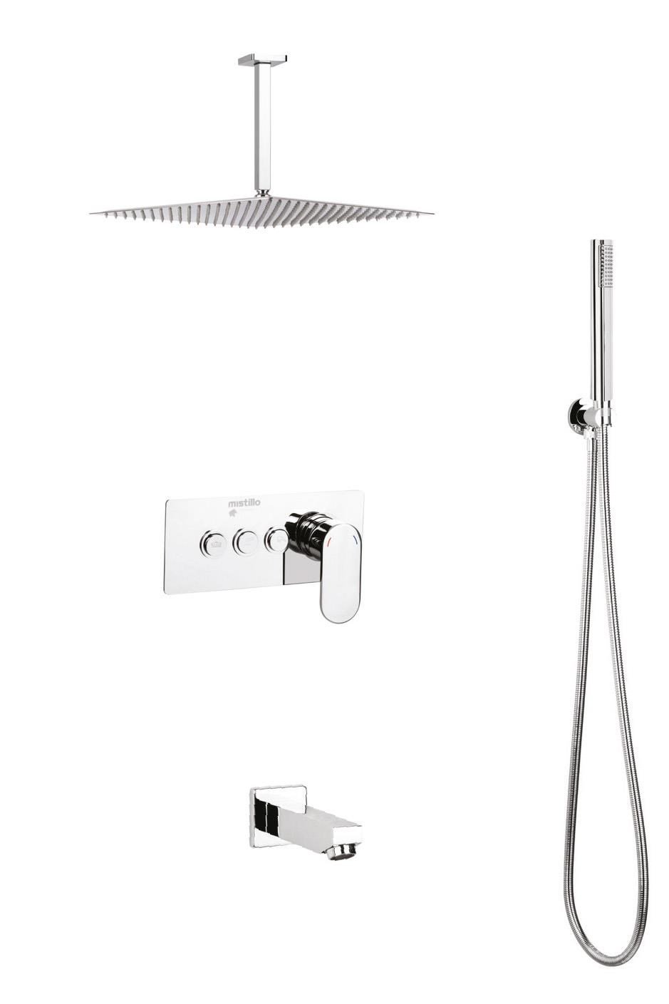 Ankastre Duş Seti 300x300 mm Kare 3 Yönlü Butonlu SUS 304 Paslanmaz Pirinç Krom Kap