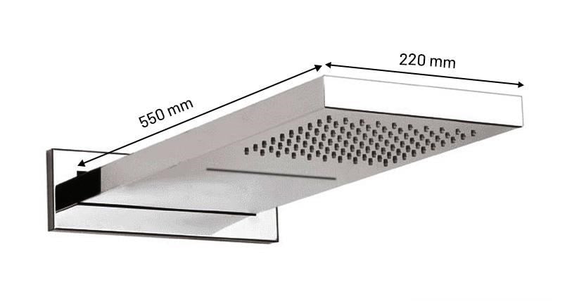 Ankastre Duş Seti 550x220 mm Şelale&Yağmur Panel 3 Yönlü Butonlu SUS 304 Paslanmaz Pirinç Krom Kap