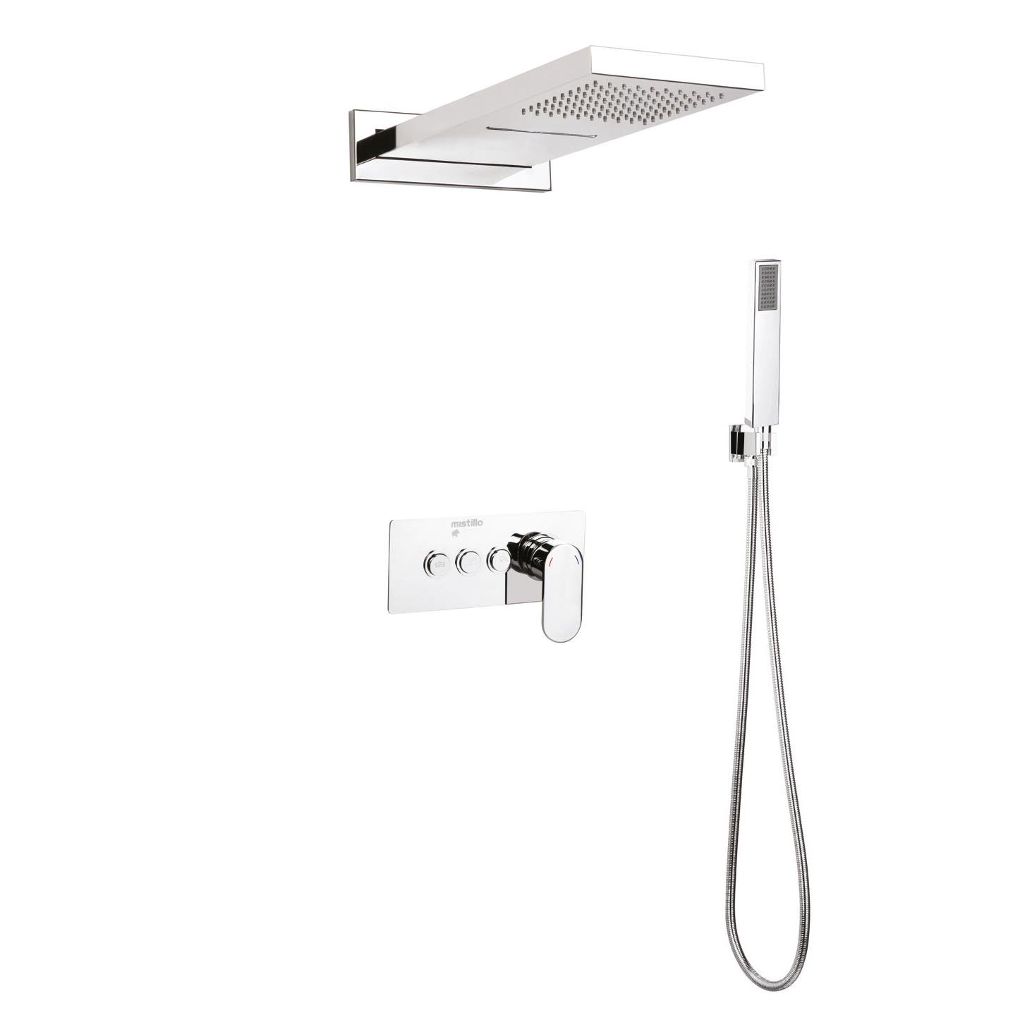 Ankastre Duş Seti 550x220 mm Şelale&Yağmur Panel 3 Yönlü Butonlu SUS 304 Paslanmaz Pirinç Krom Kap