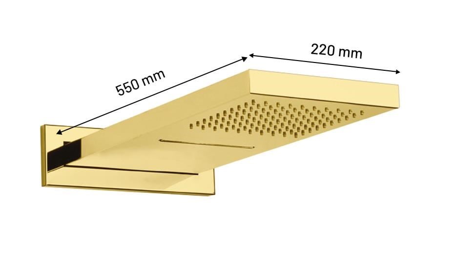 Ankastre Duş Seti 550x220 mm Şelale&Yağmur Panel 3 Yönlü Butonlu SUS 304 Paslanmaz Pirinç Gold