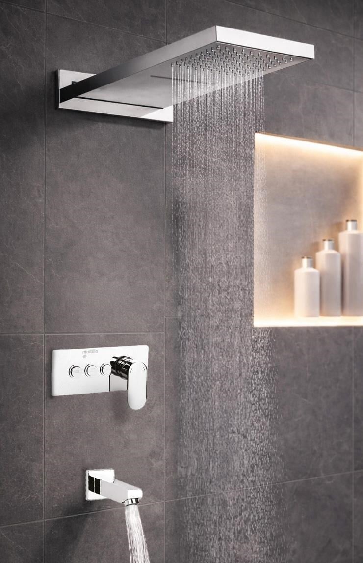Ankastre Duş Seti 550x220 mm Şelale&Yağmur Panel 3 Yönlü Butonlu SUS 304 Paslanmaz Pirinç Krom Kap